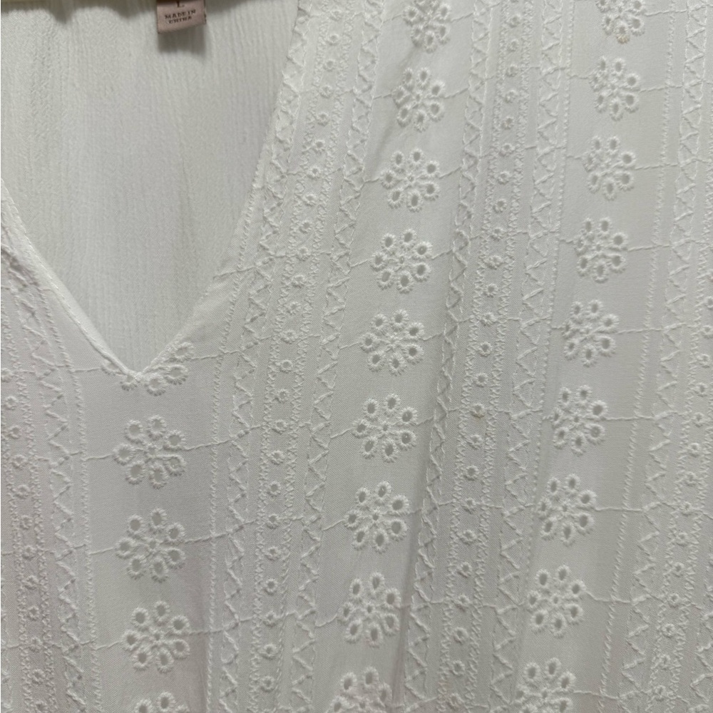 Knox Rose Eyelet Tiered White Midi Dress Drawstring Waist Large - Picture 4 of 8